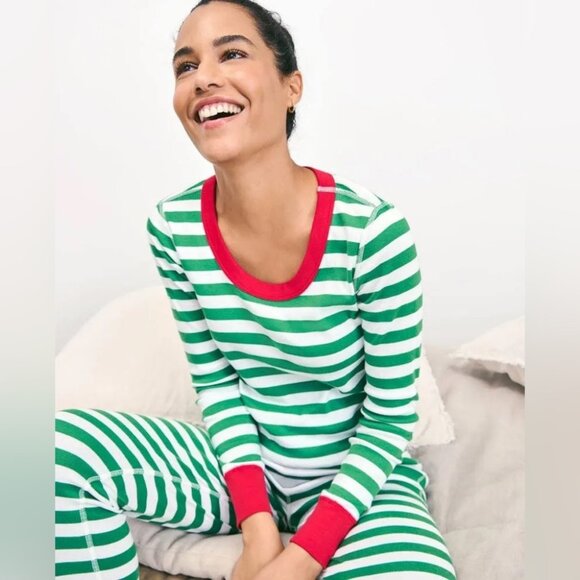 Hanna Andersson Other - Hanna Andersson Green Stripe Pajama Set Size L Organic Cotton Comfy Sleepwear